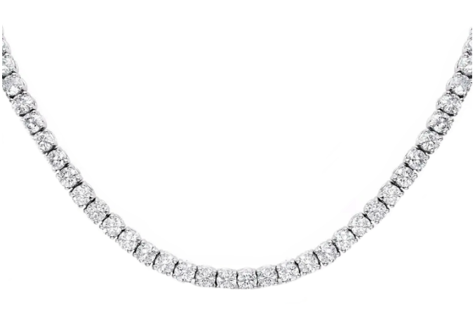 24.42 carat lab grown tennis necklace in 14k white gold, E-F color, VVS-VS clarity