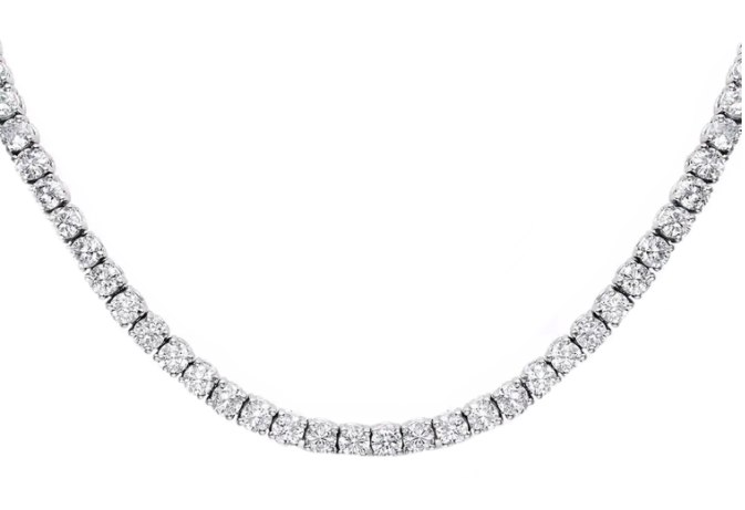 21.58 carat lab grown tennis necklace in 14k white gold, E-F color, VVS-VS clarity