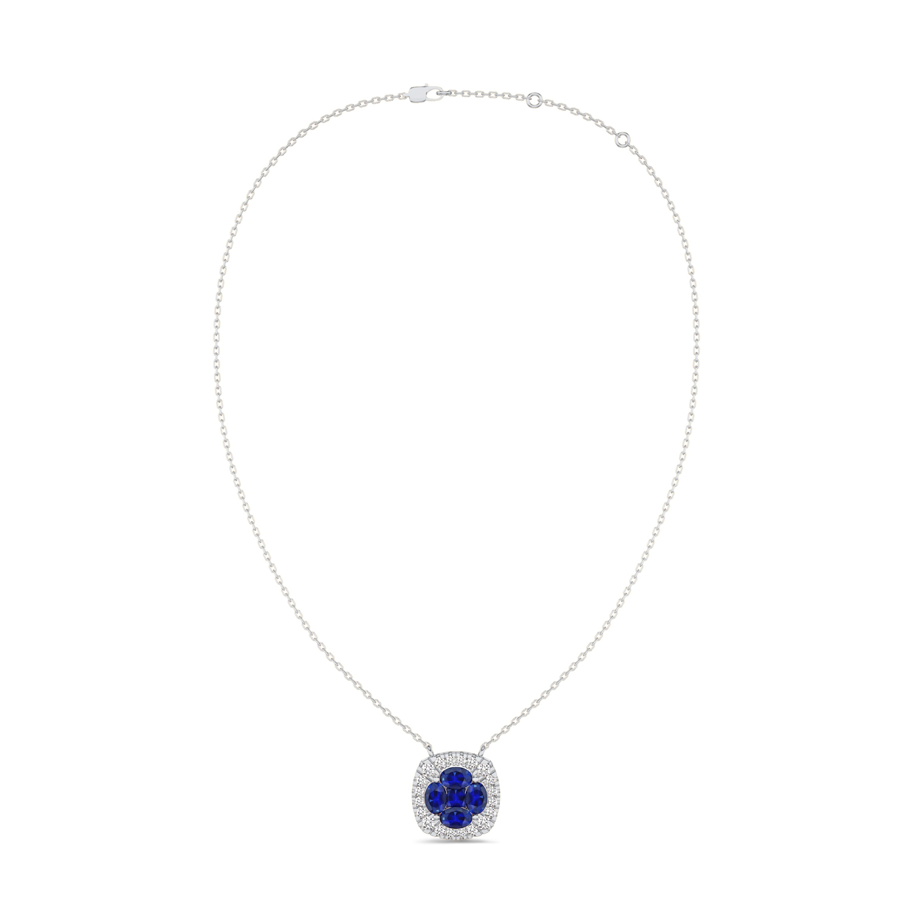 sapphire and diamond necklace in 18K white gold in FG color and VS-SI clarity