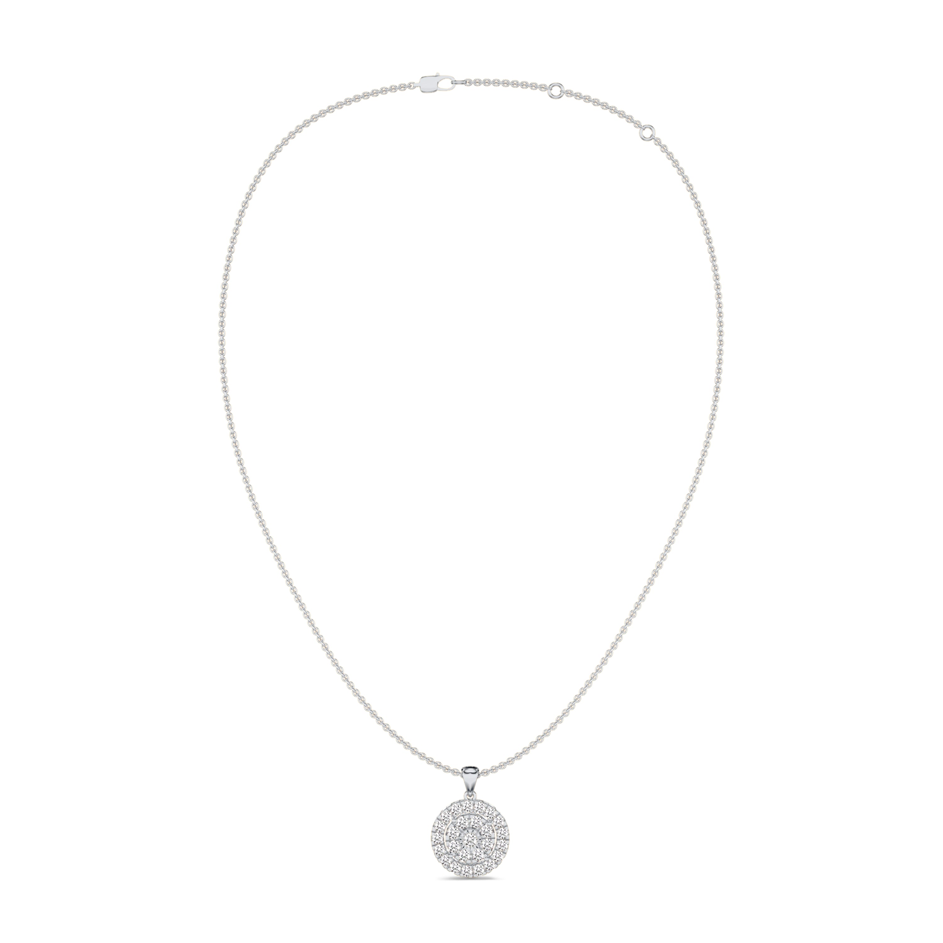 round cluster diamond necklace in 18K white gold, FG color, SI clarity, 0.32 carat