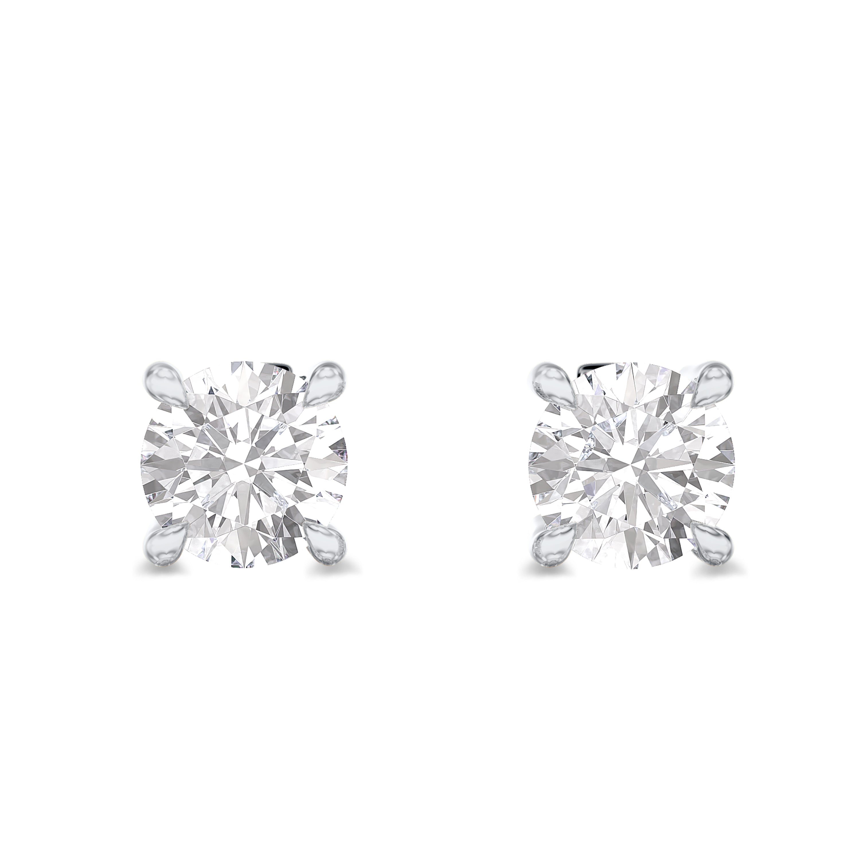 0.85 carat lab grown solitaire diamond earrings in 18k gold, E-F color, VS-SI clarity
