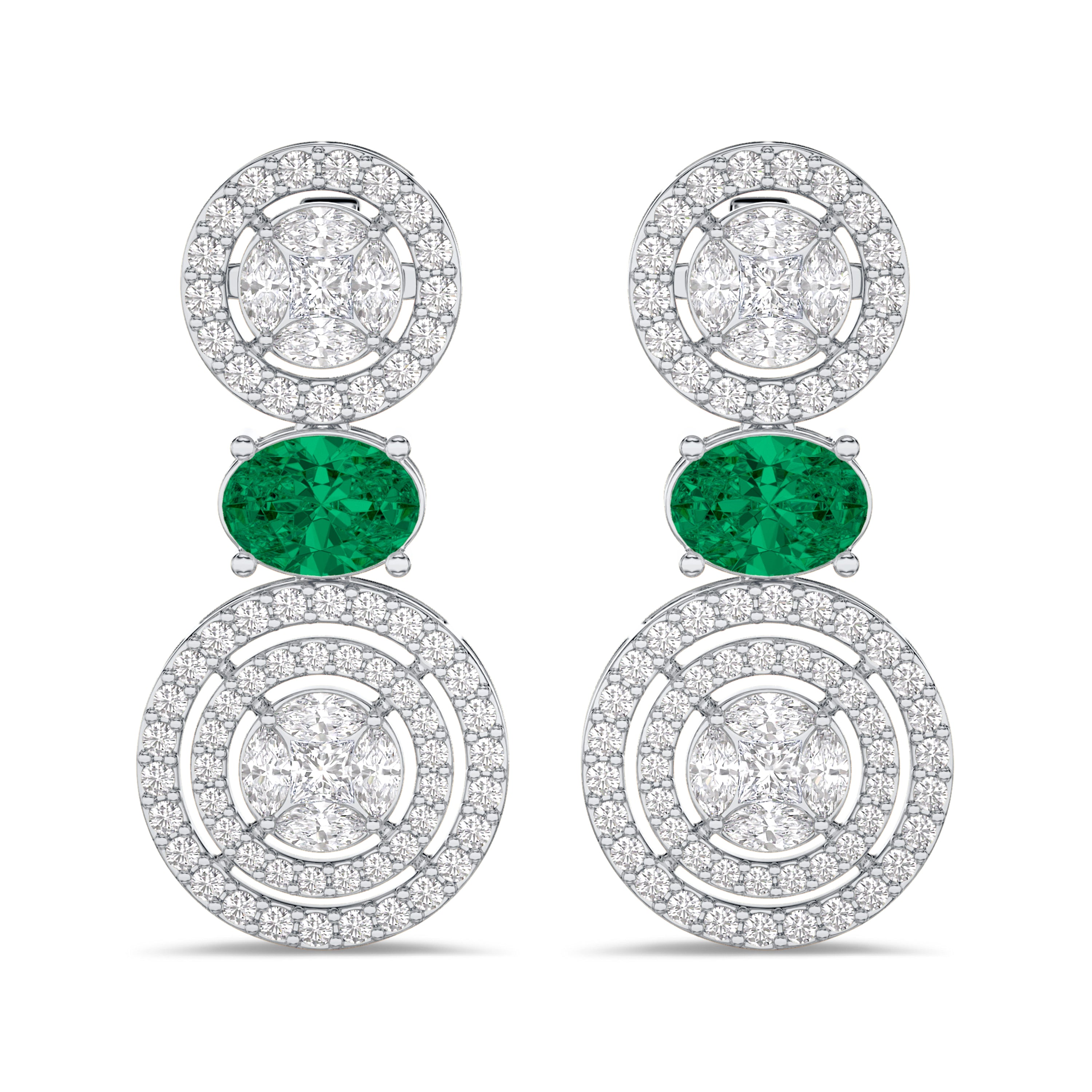 Diamond and emerald earrings in 2.01 carat diamond, 1.32 carat emerald, F color, VS-SI clarity, 18k white gold #gold_white