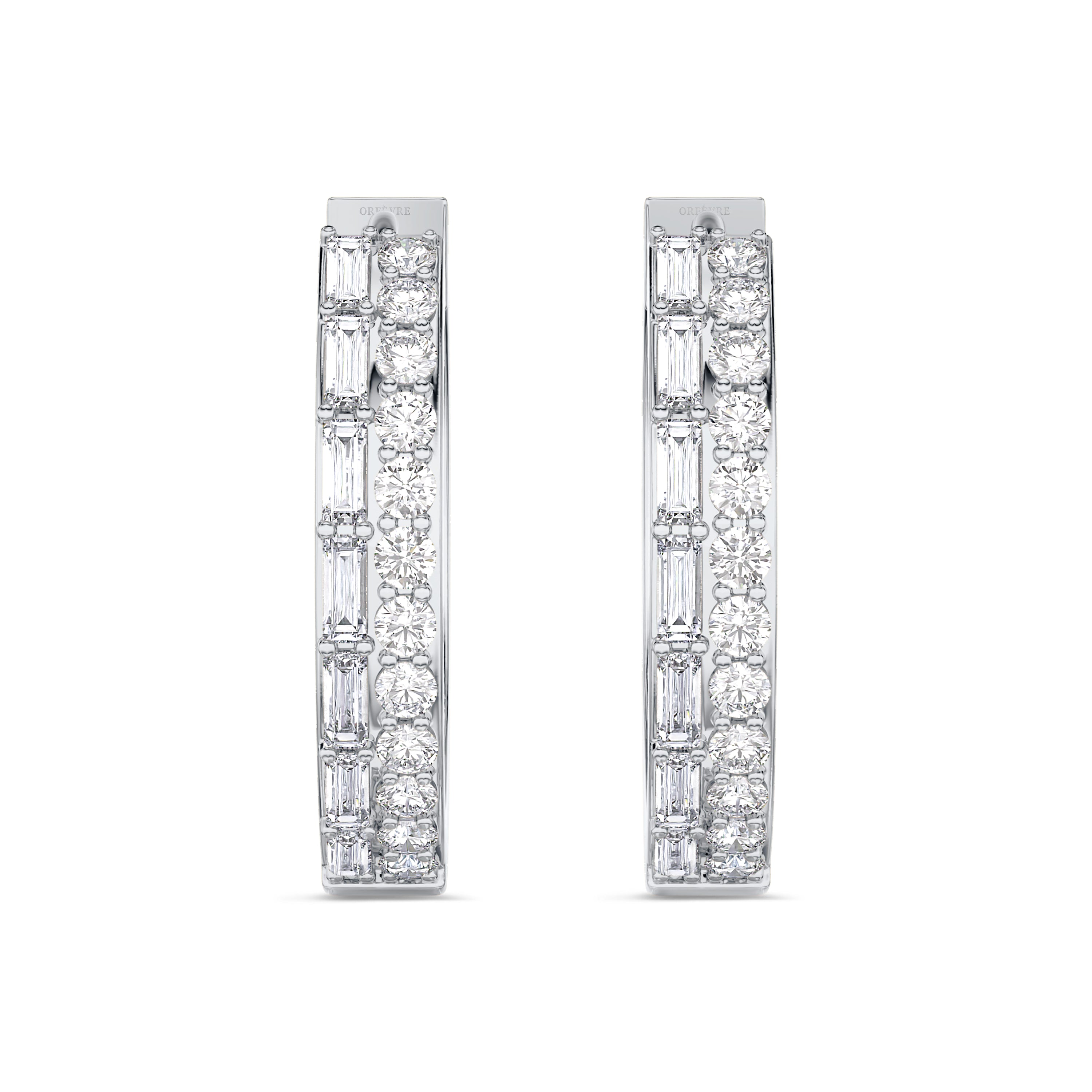 Double row diamond hoop earrings in around 0.94 carat, FG color, SI clarity #gold_white