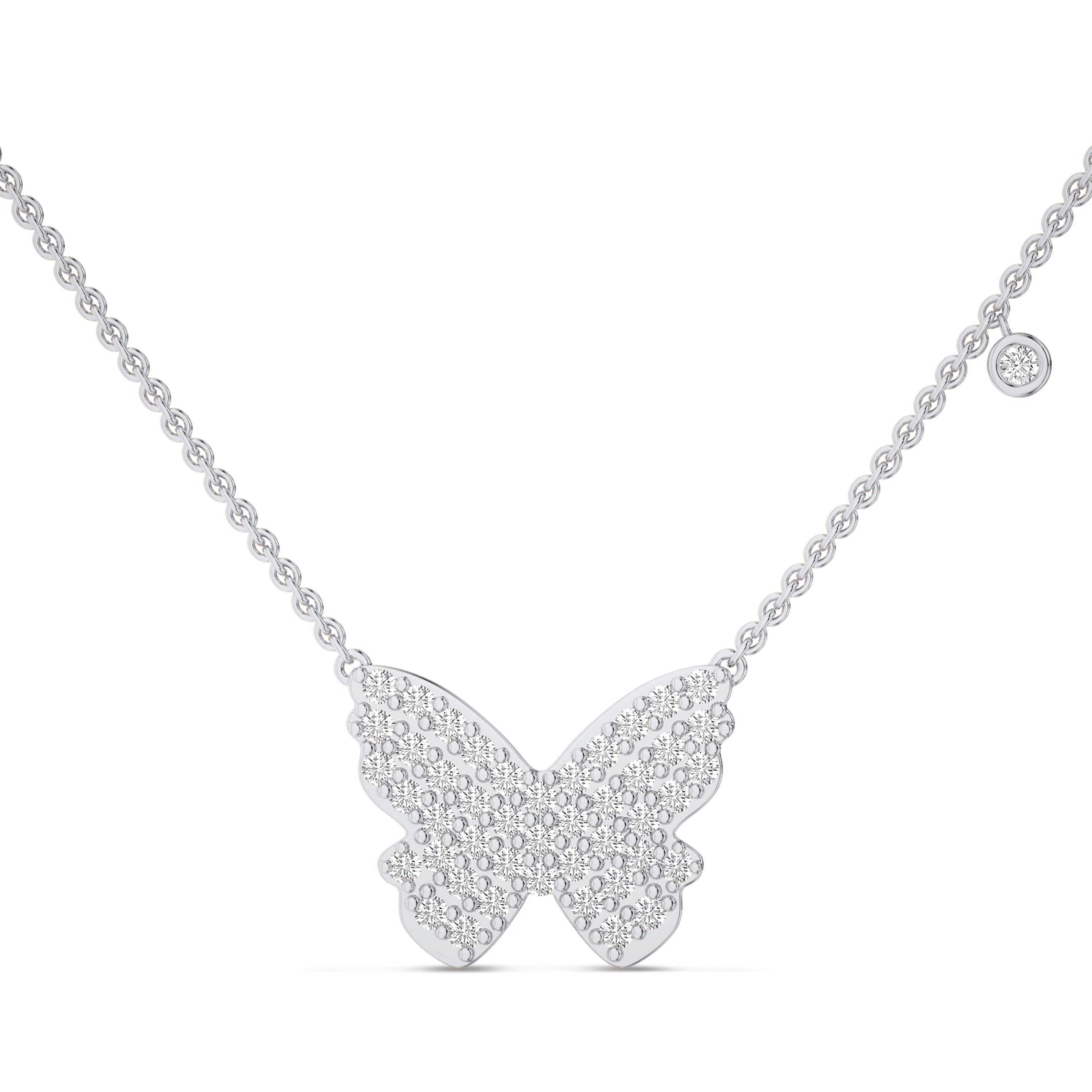 Butterfly diamond necklace in 18k gold, 0.49 carat, FG color and SI clarity #gold_white