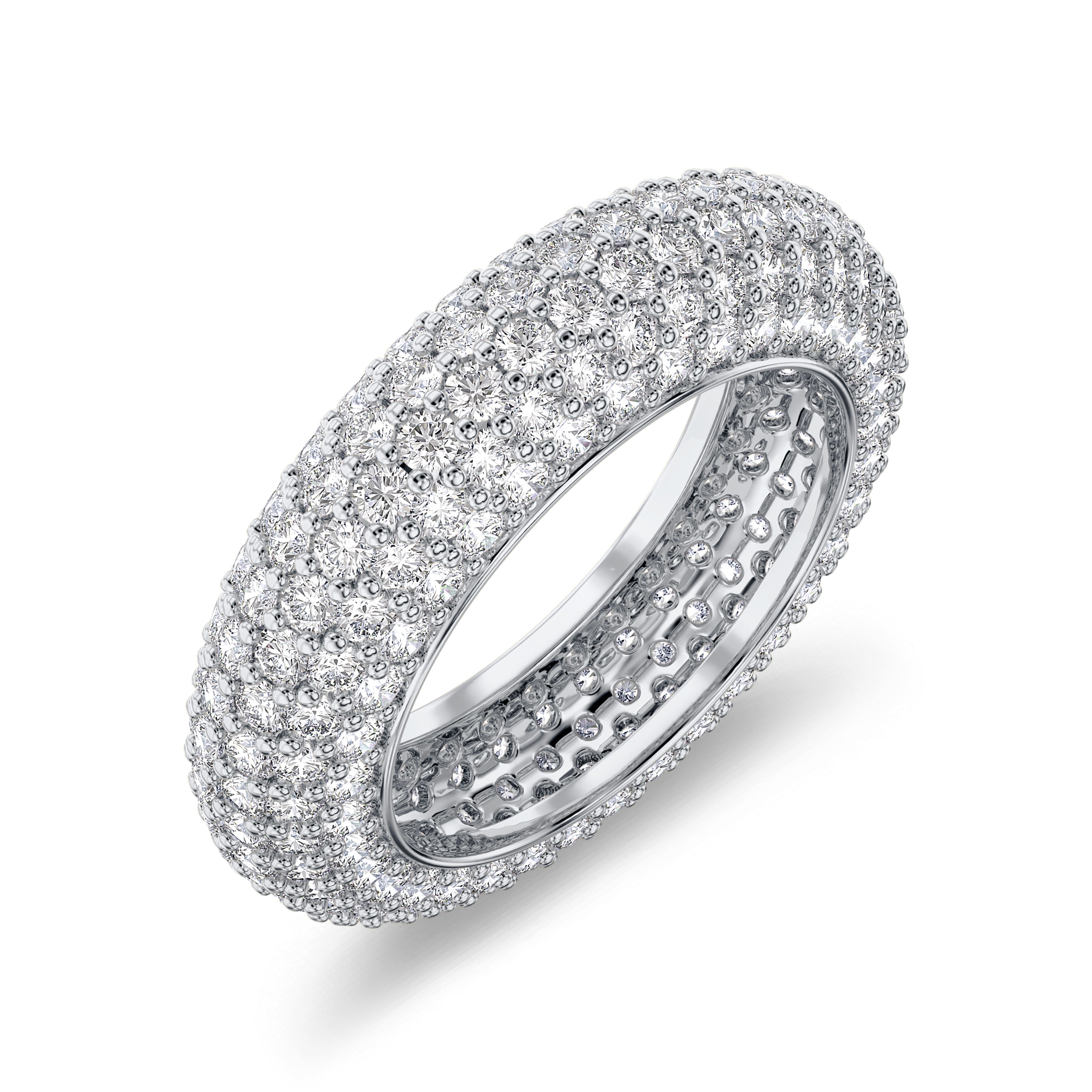 Pavè full diamond ring in 18k gold, 4.28 carats, FG color and SI clarity #gold_white