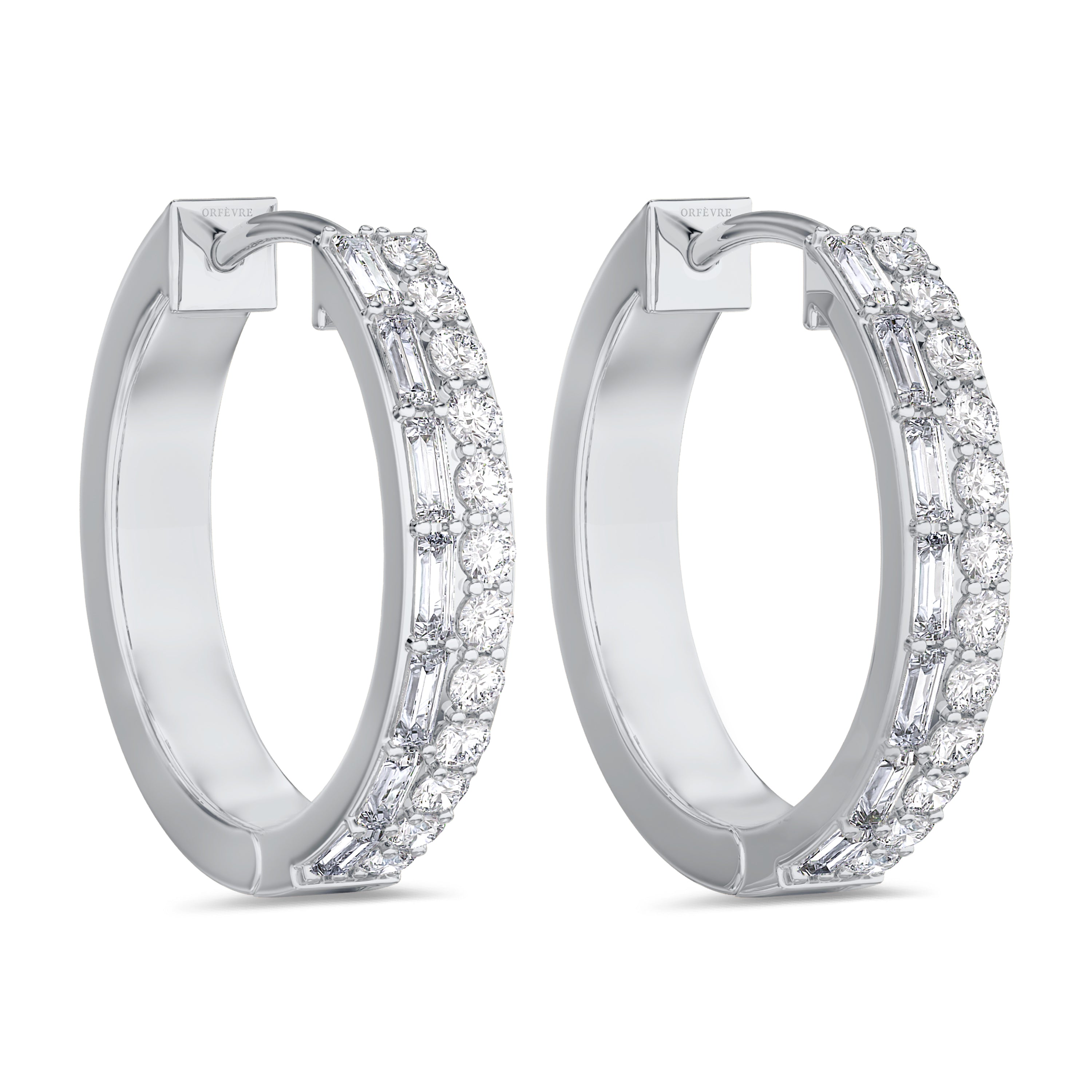 Double row diamond hoop earrings in around 0.94 carat, FG color, SI clarity #gold_white