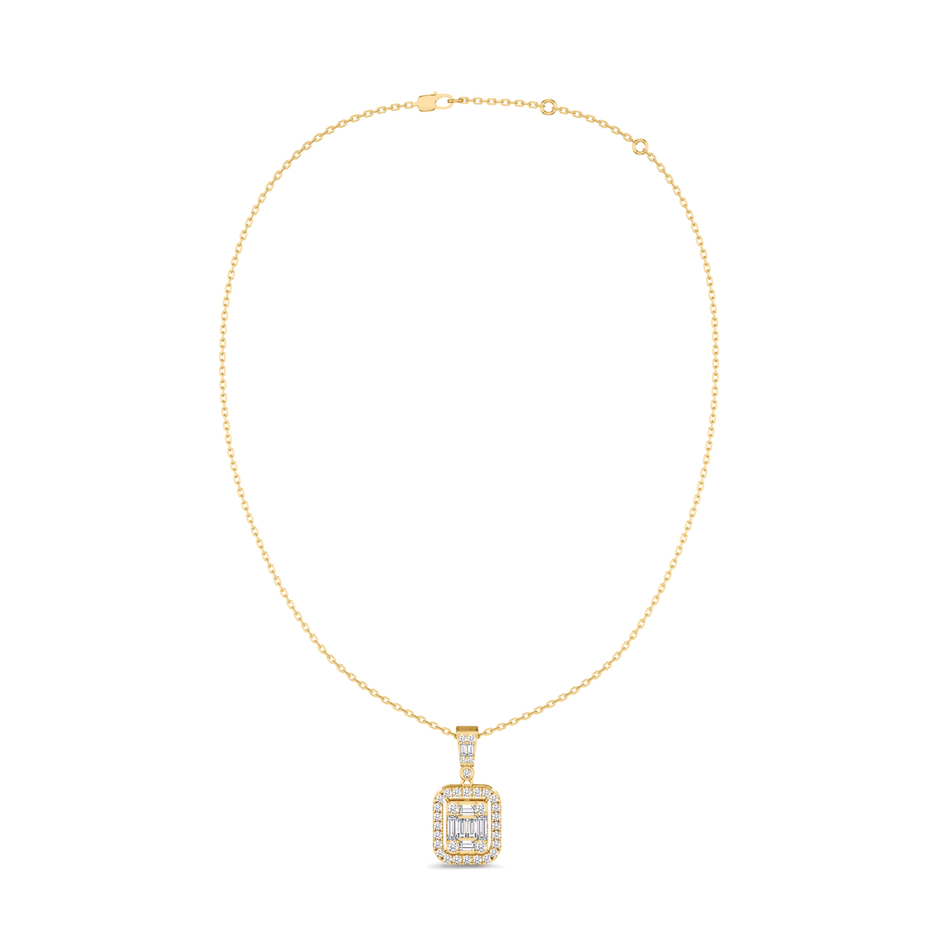 18k baguette and round diamond necklace in yellow gold, FG color and SI clarity, 0.34 carat #gold_yellow
