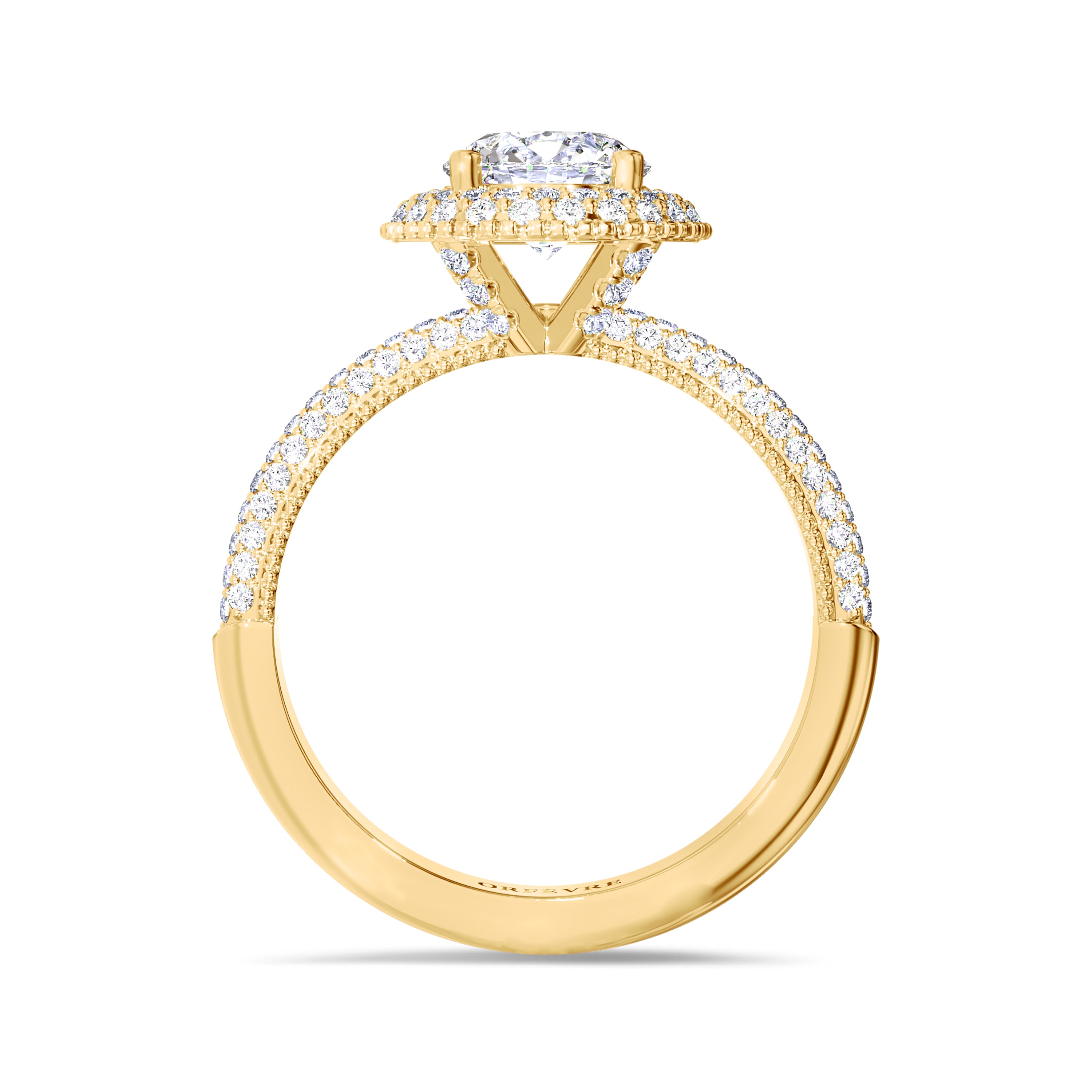 Halo engagement ring in 1.59 carats, F color, VS1 clarity, yellow gold #gold_yellow