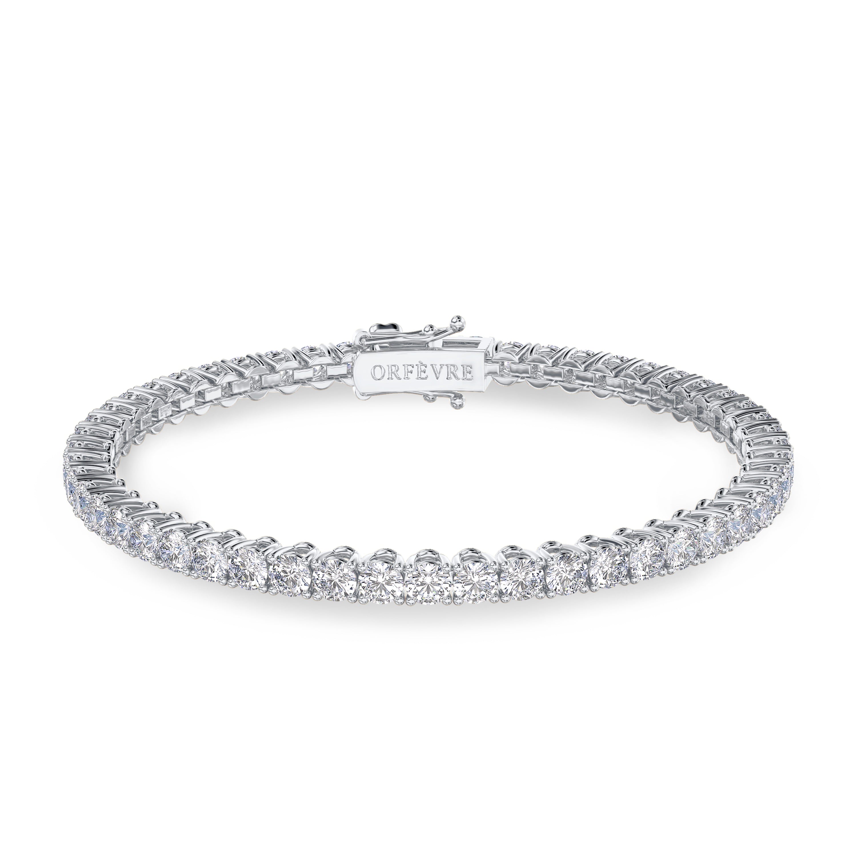 6.91 carat tennis bracelet in 18 white gold, FG color and SI clarity