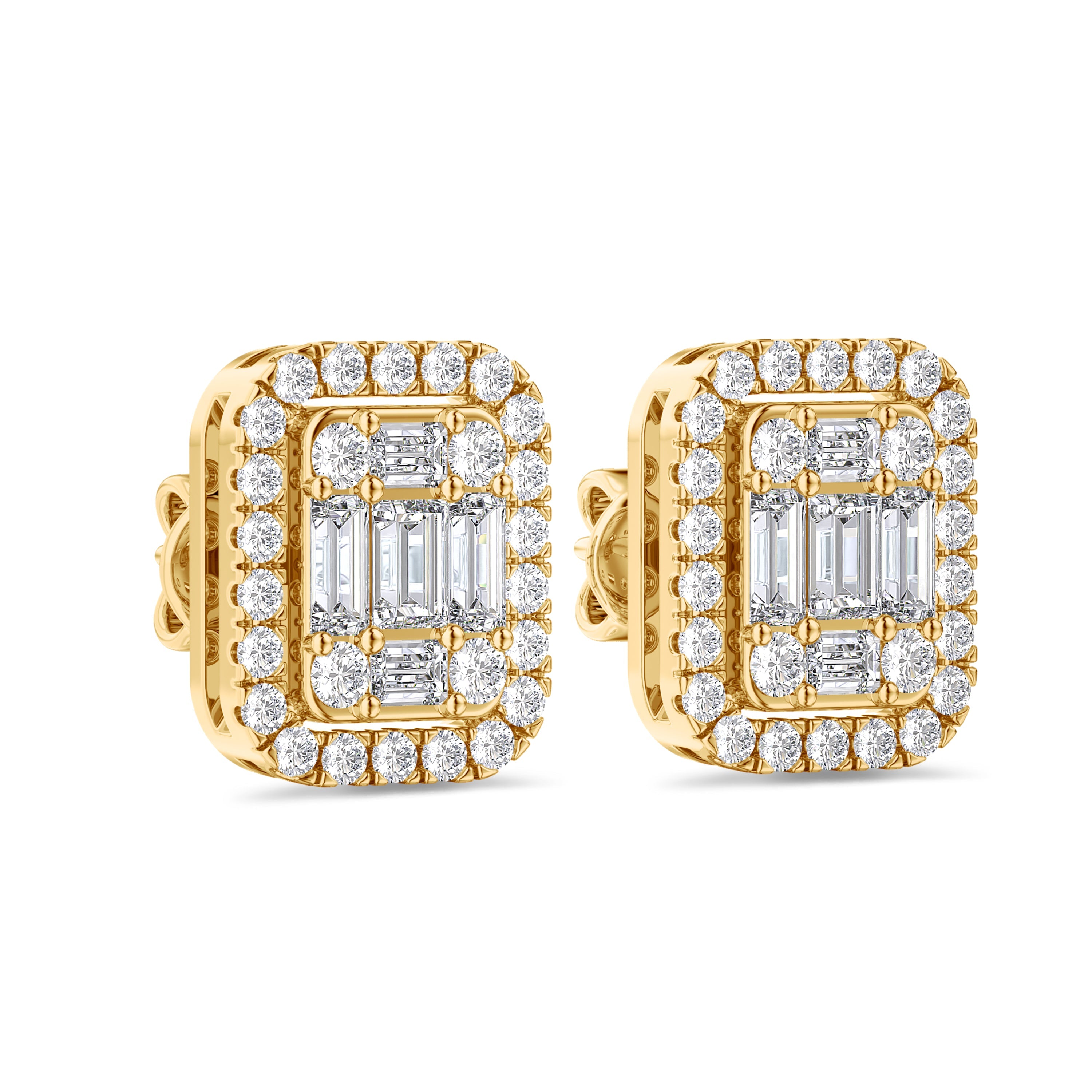 baguette and round cut yellow gold diamond earrings in 18k, FG color and SI clarity. 0.48 carat #gold_yellow