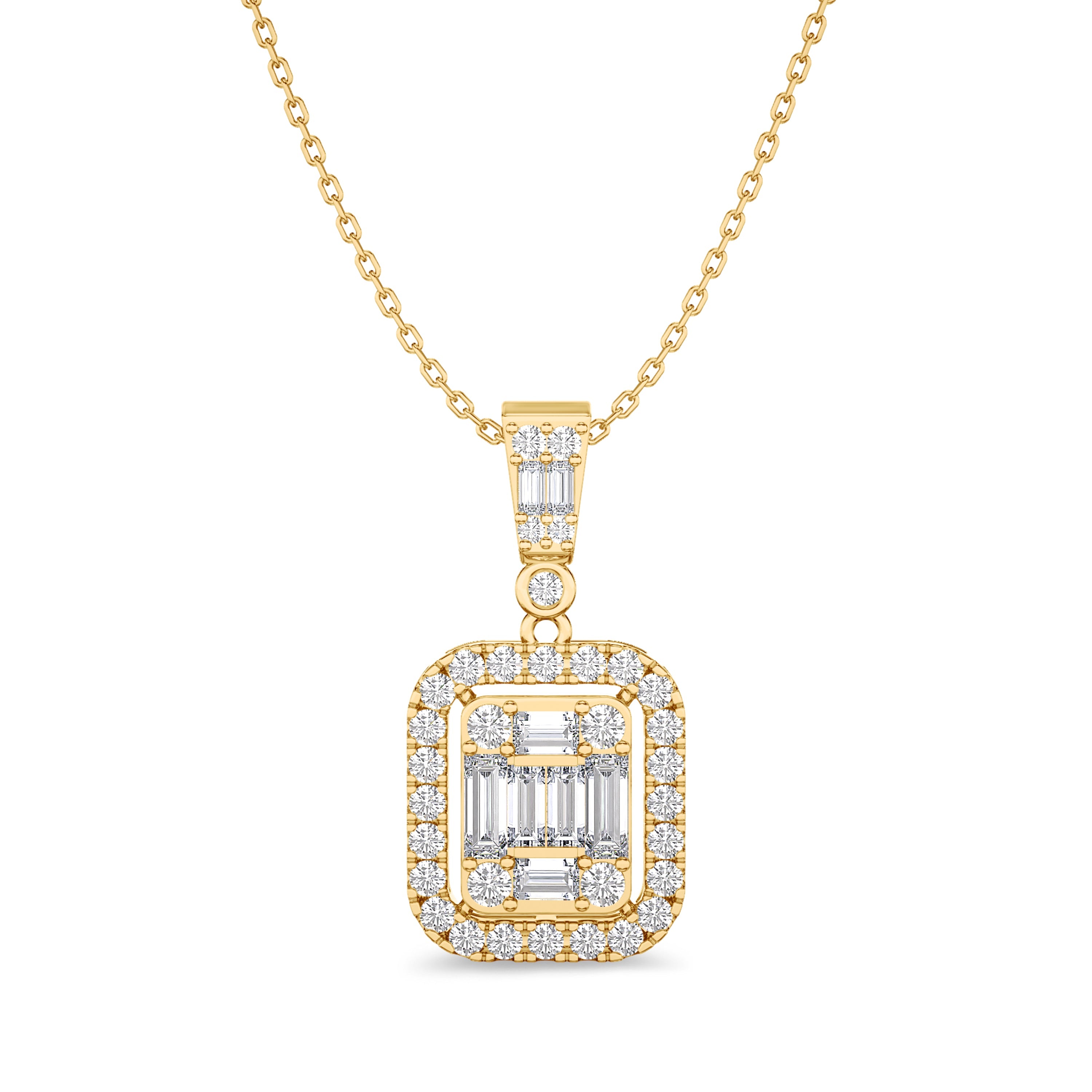18k baguette and round diamond necklace in yellow gold, FG color and SI clarity, 0.34 carat #gold_yellow