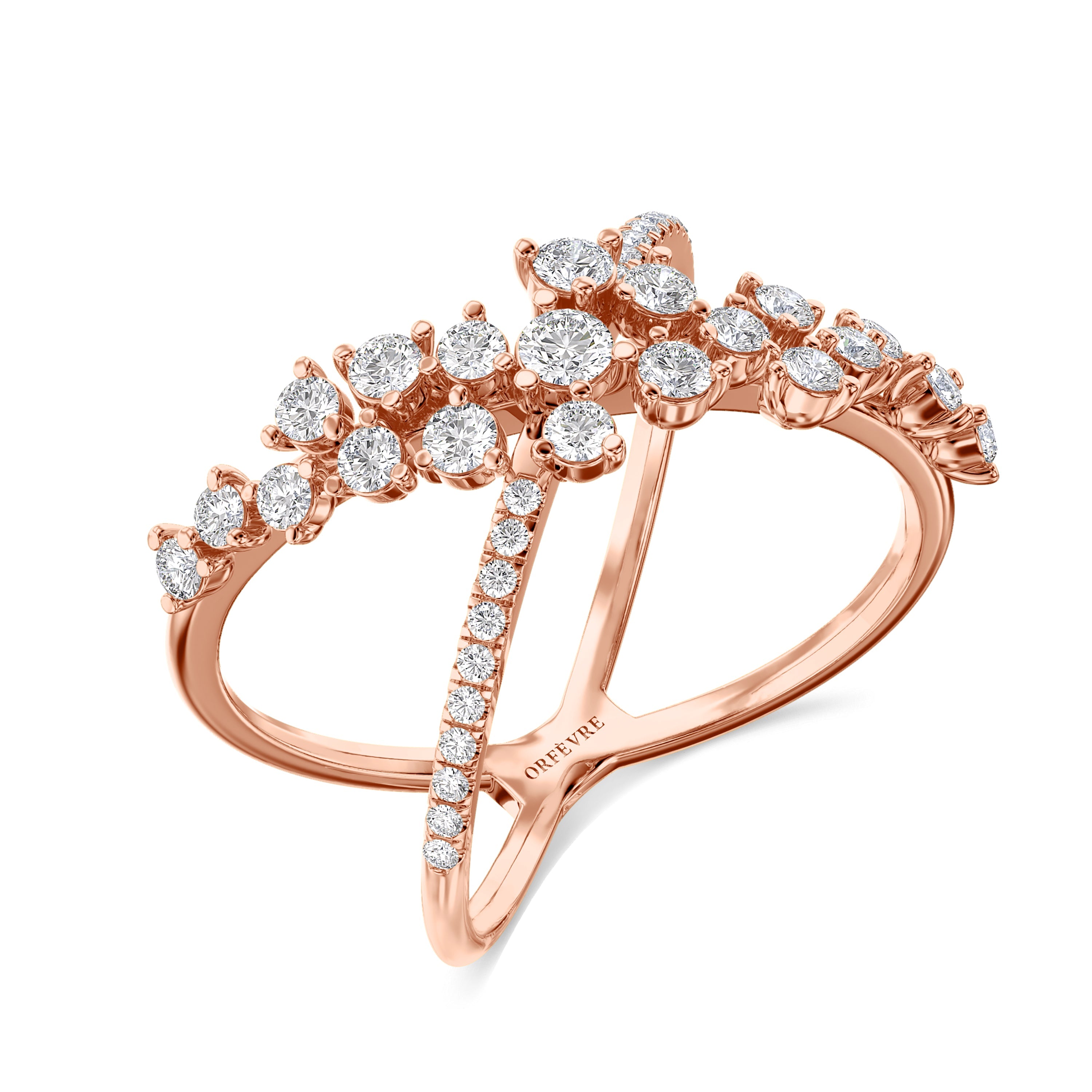 18K rose gold criss cross ring in 0.70 carats, FG color and SI clarity