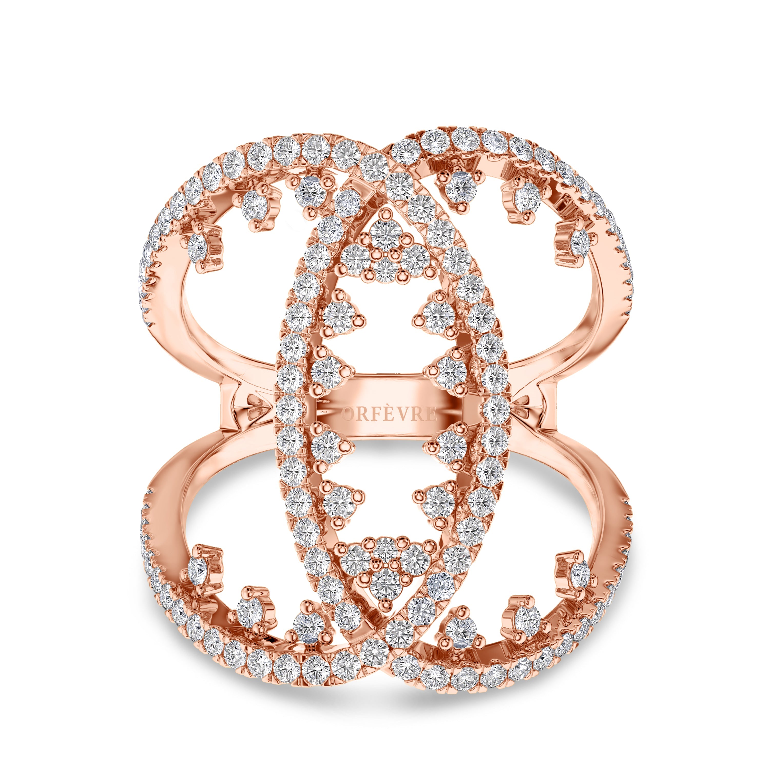 18K rose gold criss cross ring with 0.85 carat, SI clarity, FG color