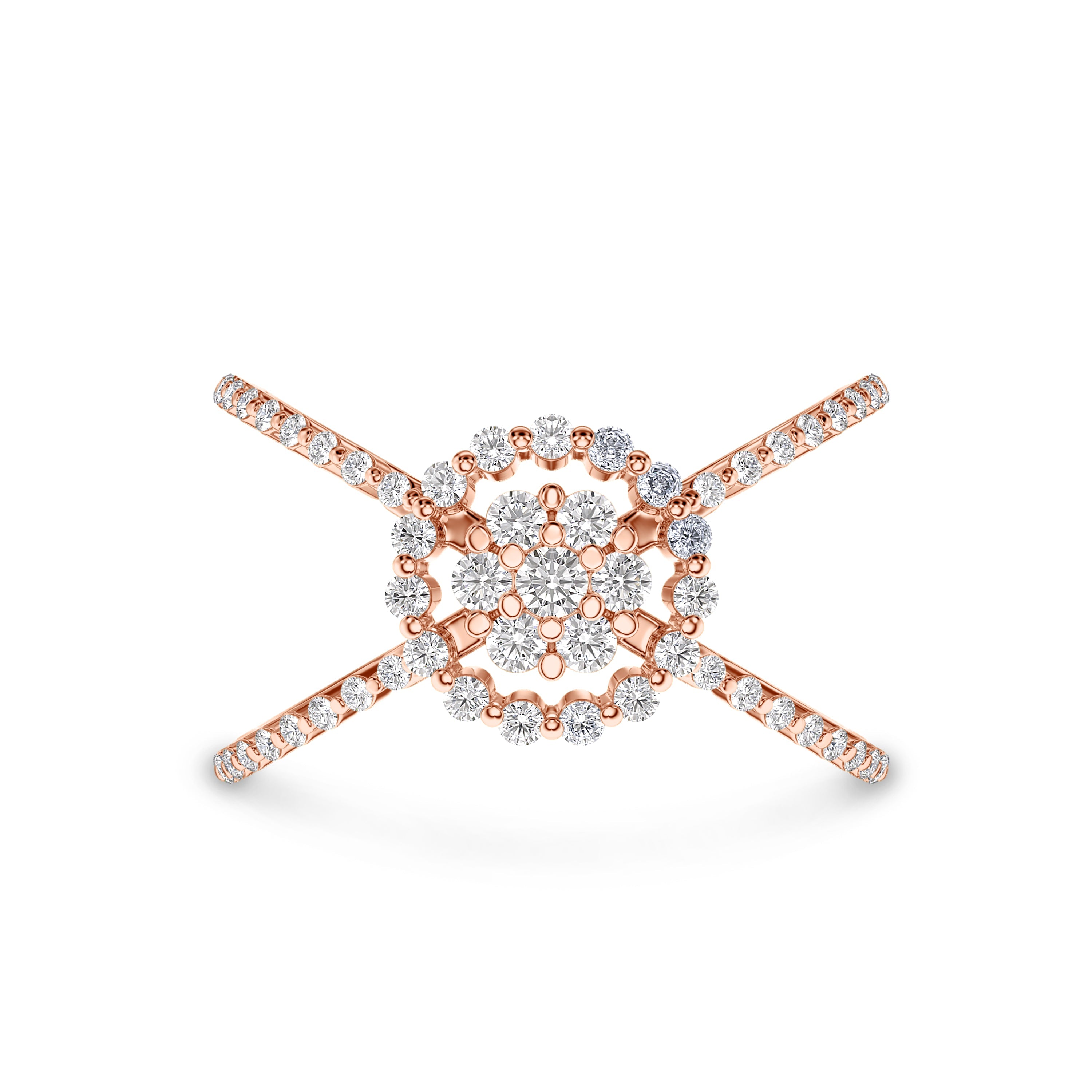 18K criss cross orbit ring in rose gold, 0.52 carat, FG color and SI clarity