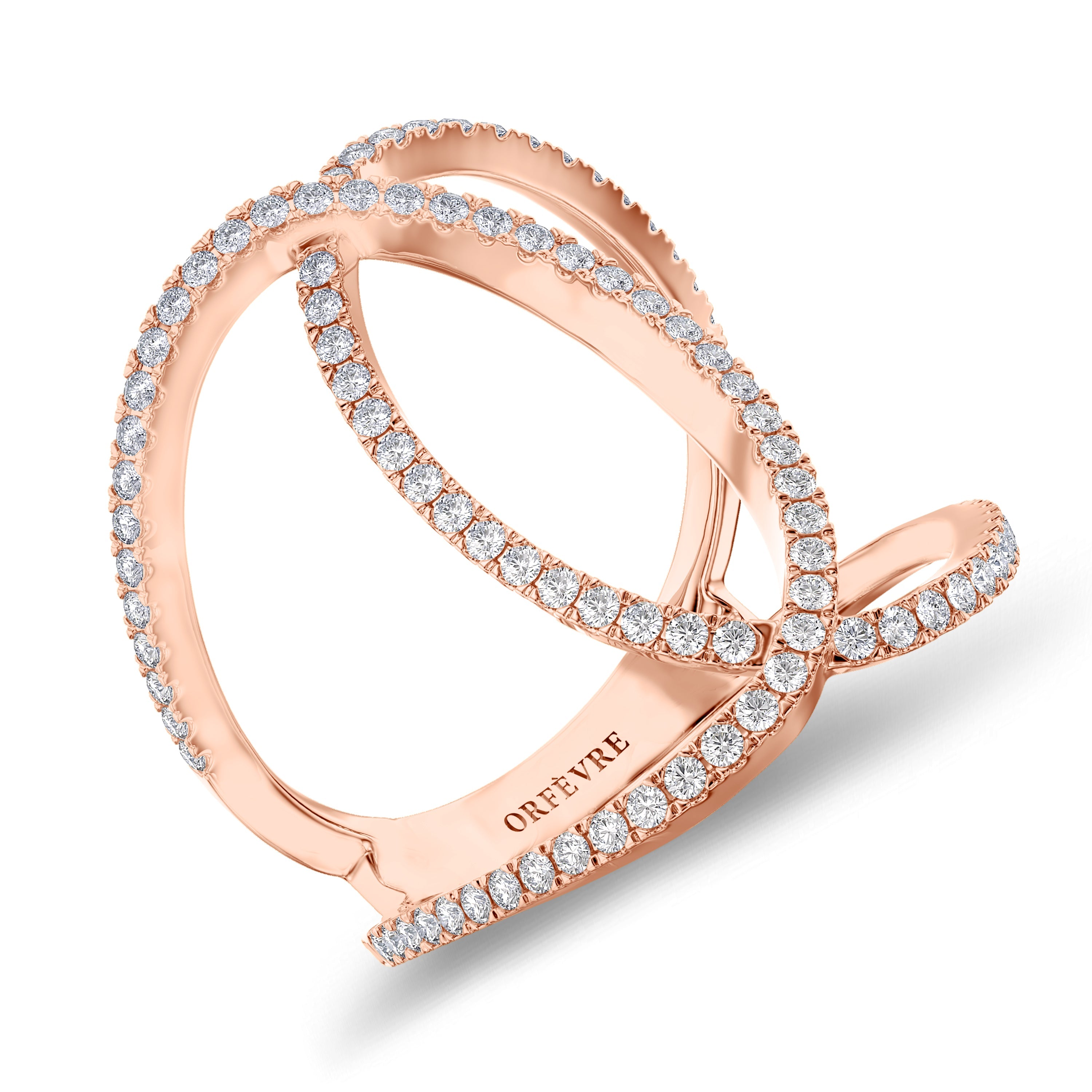 18K rose gold criss cross ring with 0.59 carat, FG Color, SI Clarity