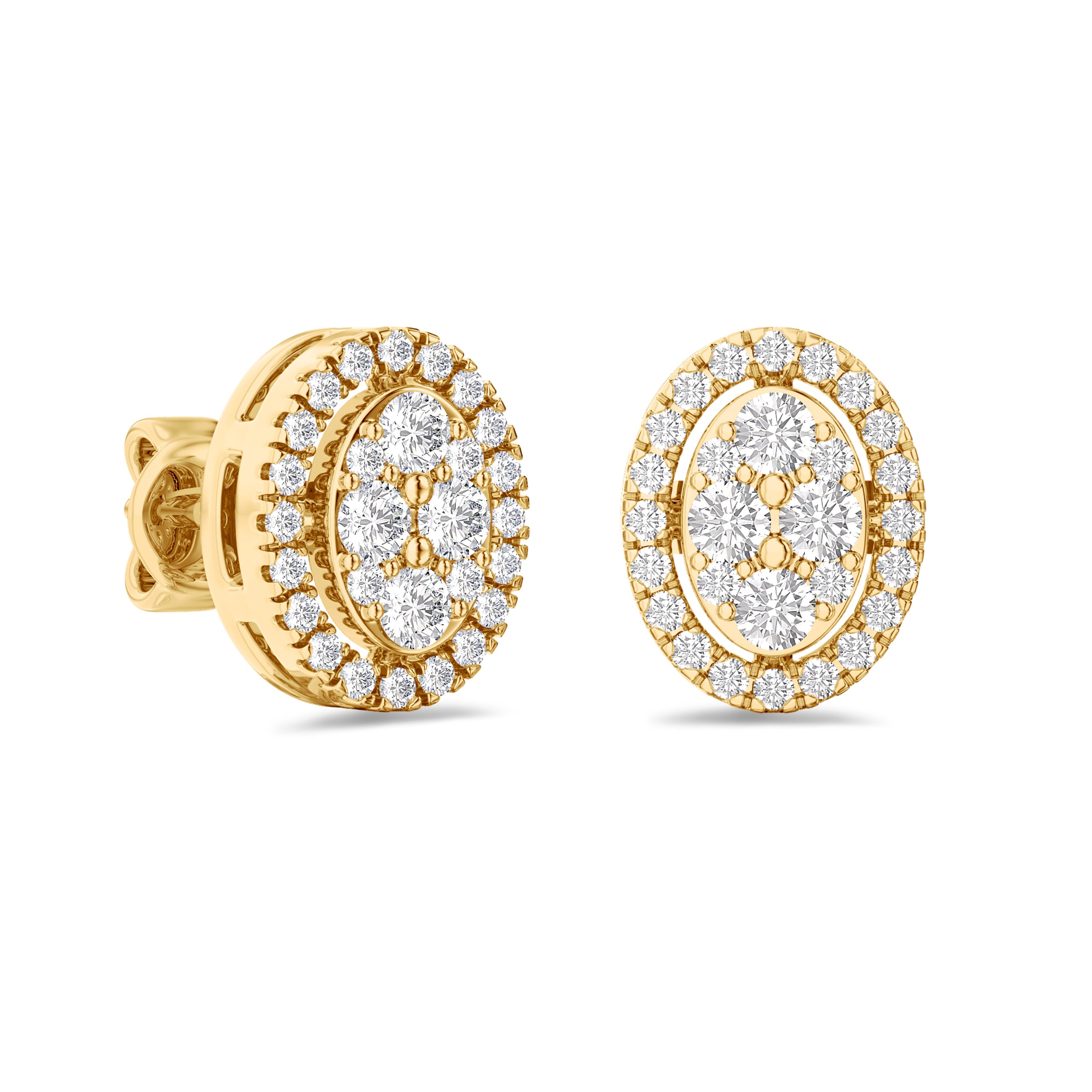 cluster diamond earrings in 18K yellow gold, 0.31 carat, FG color and VS-SI clarity