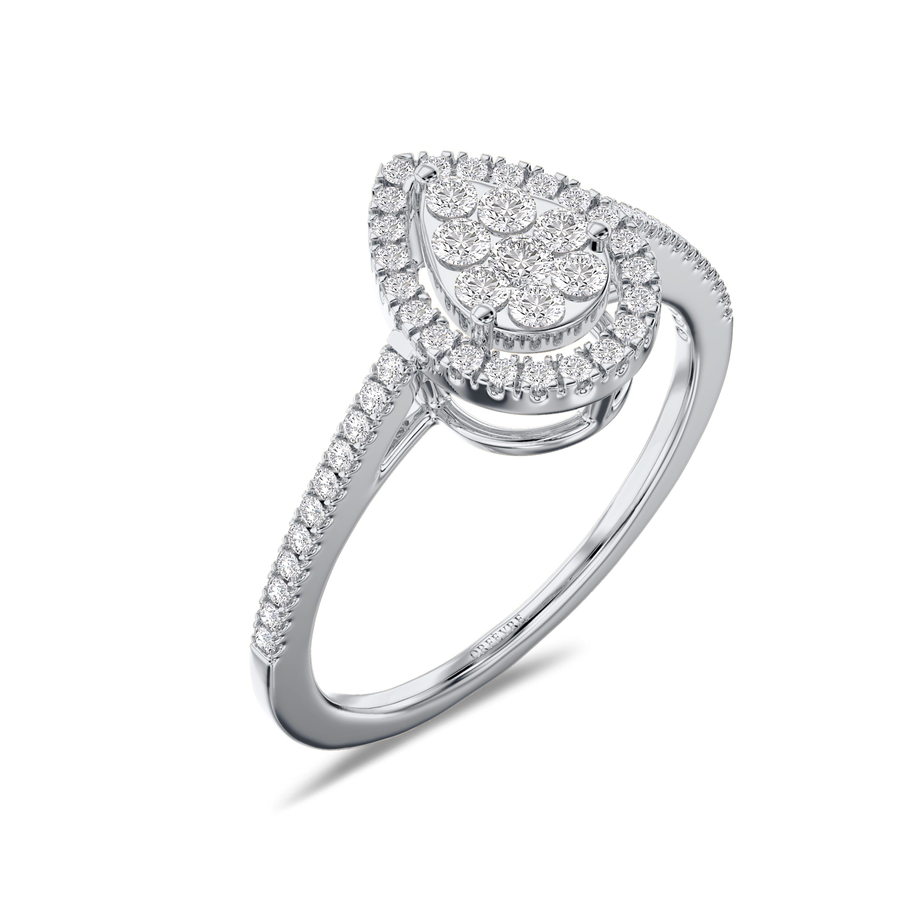18K pear shaped diamond ring white gold in 0.4 carat, FG color and SI clarity