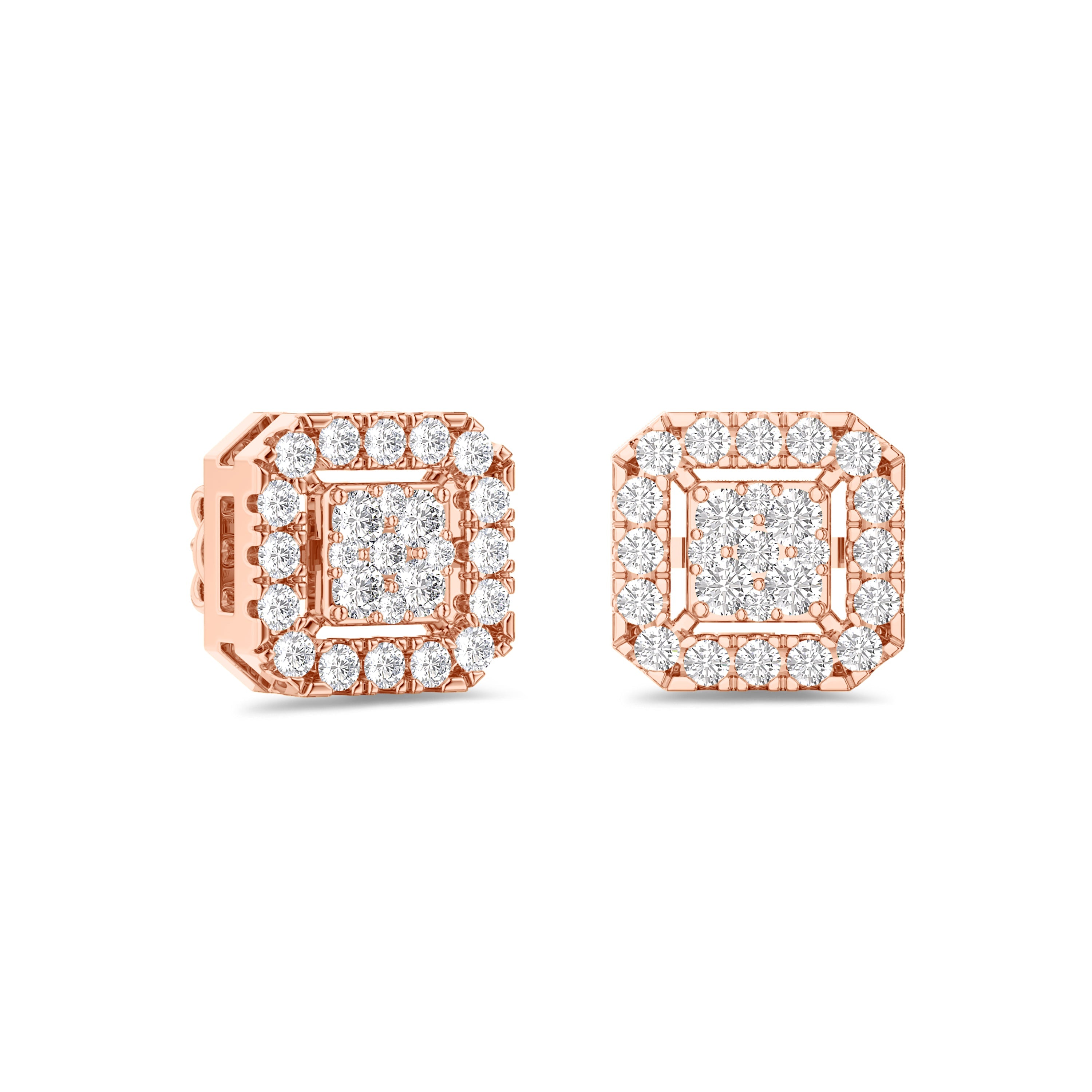 octagonal shaped cluster diamond earrings in 18k rose gold, FG color and SI clarity, 0.3 carat