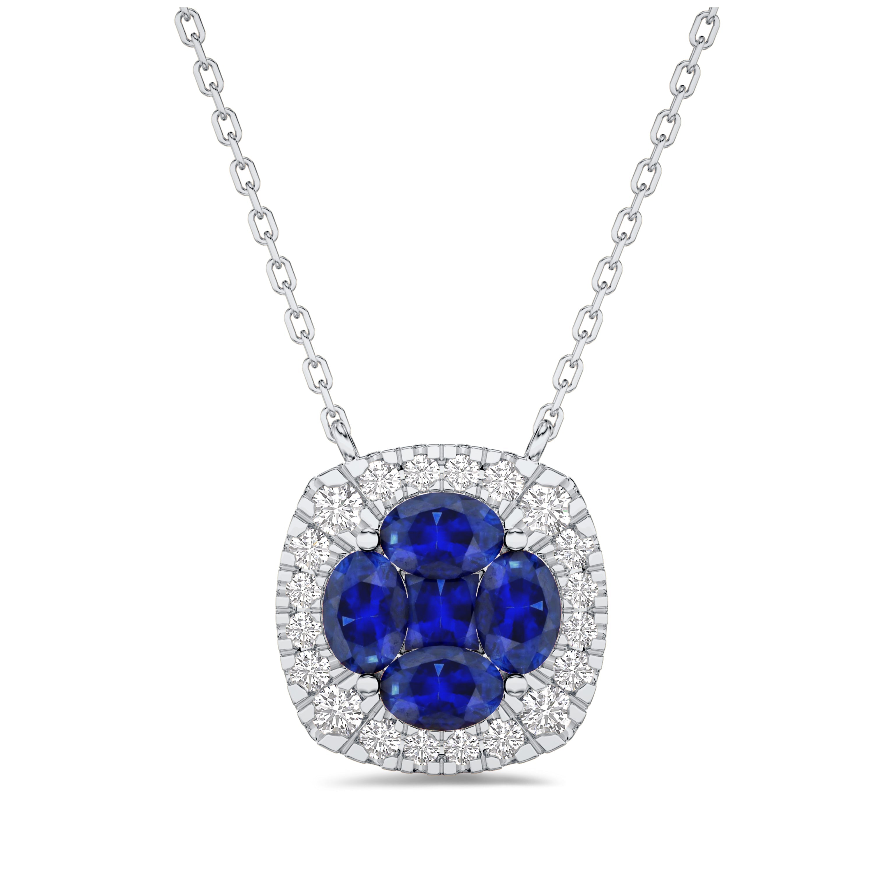 sapphire and diamond necklace in 18K white gold in FG color and VS-SI clarity