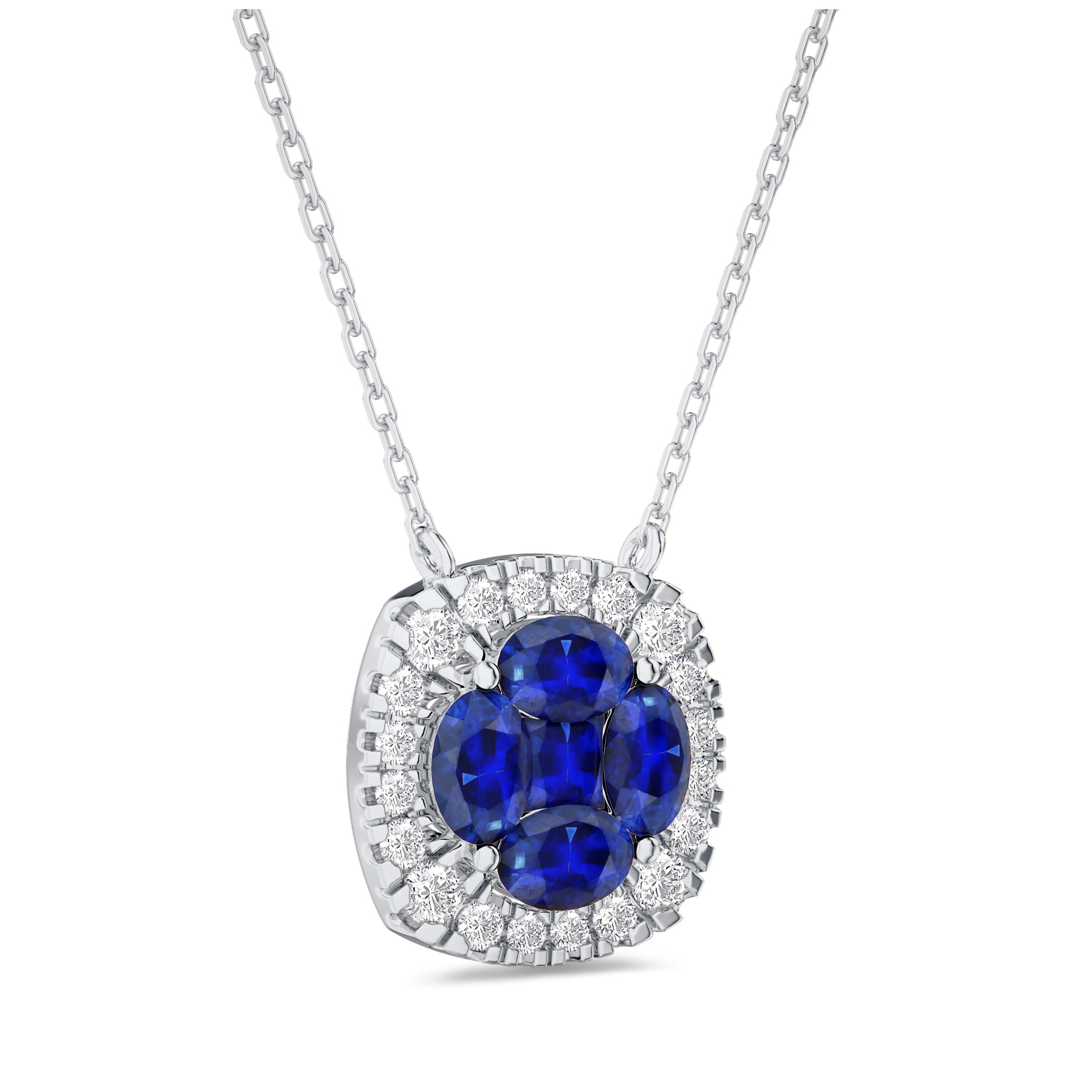 sapphire and diamond necklace in 18K white gold in FG color and VS-SI clarity