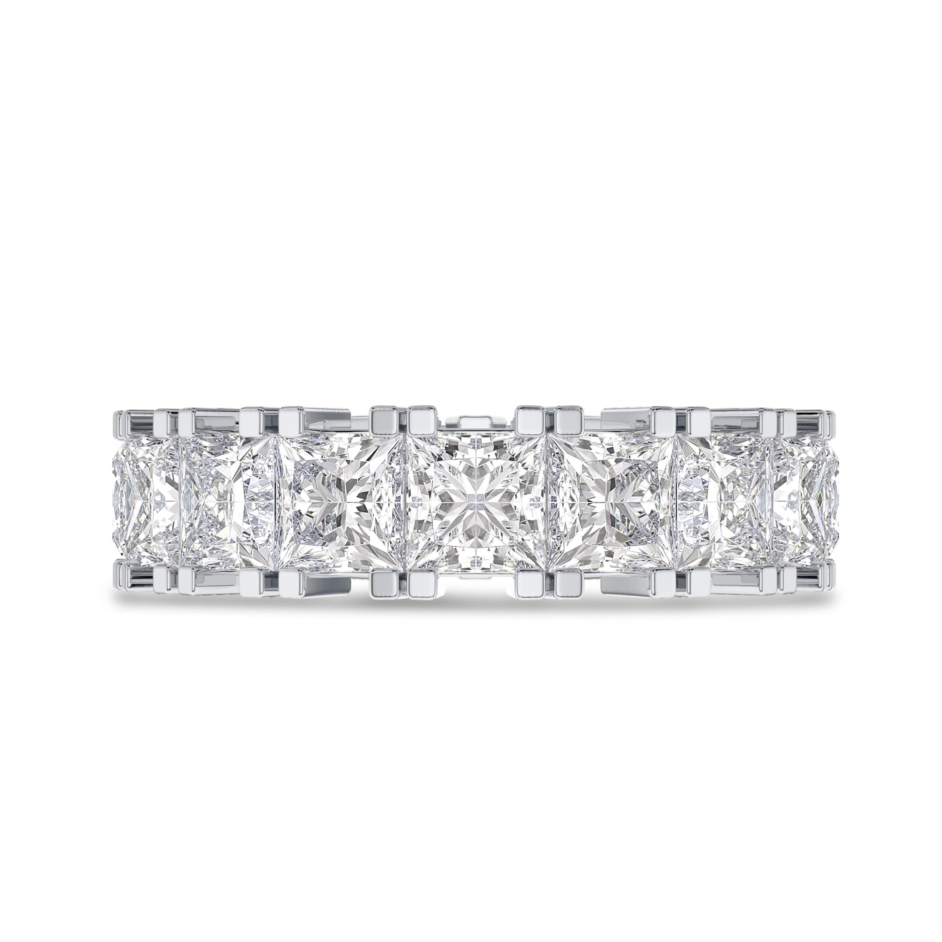 18K white gold princess cut full eternity band in 8.04 carat, FG color and SI clarity