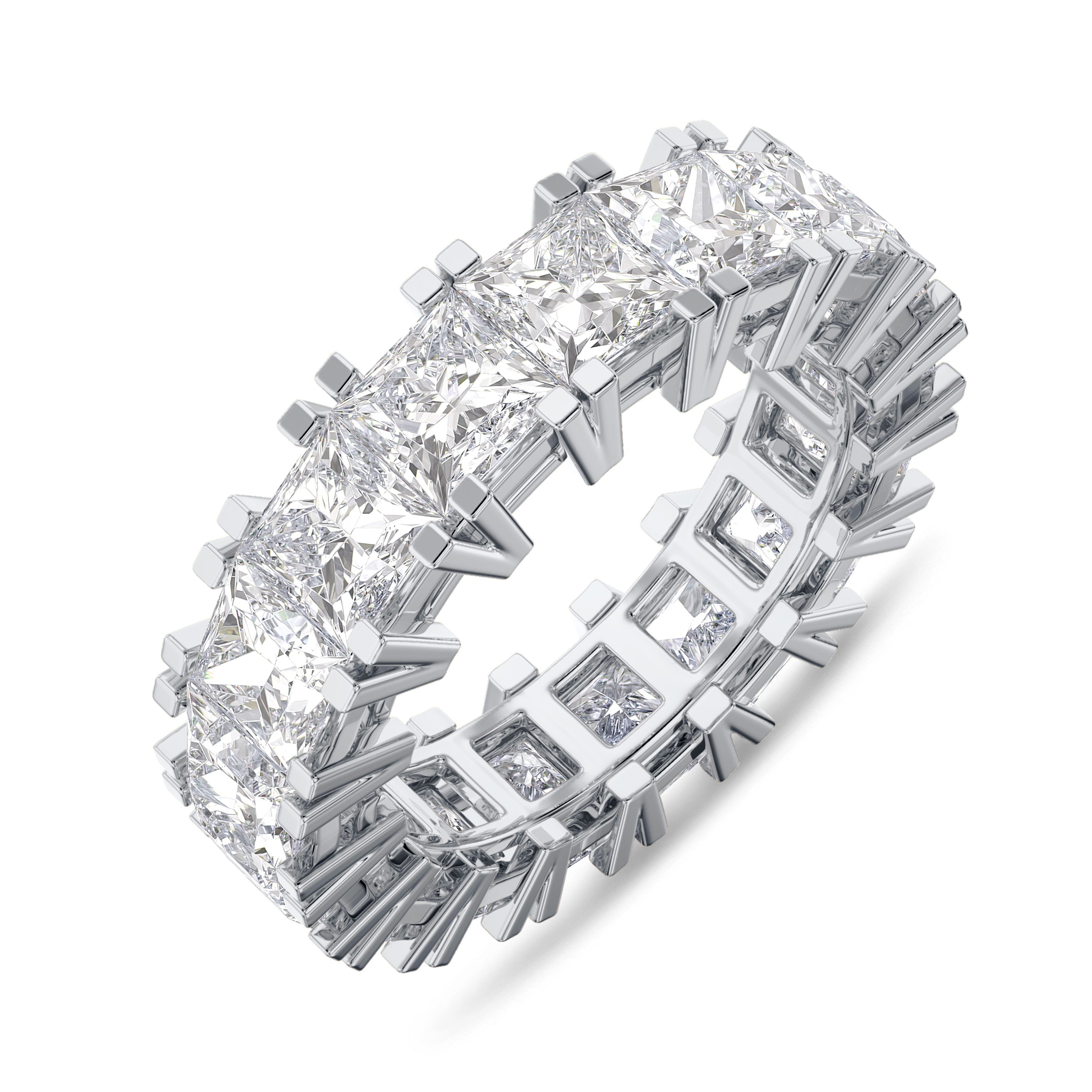 18K white gold princess cut full eternity band in 8.04 carat, FG color and SI clarity