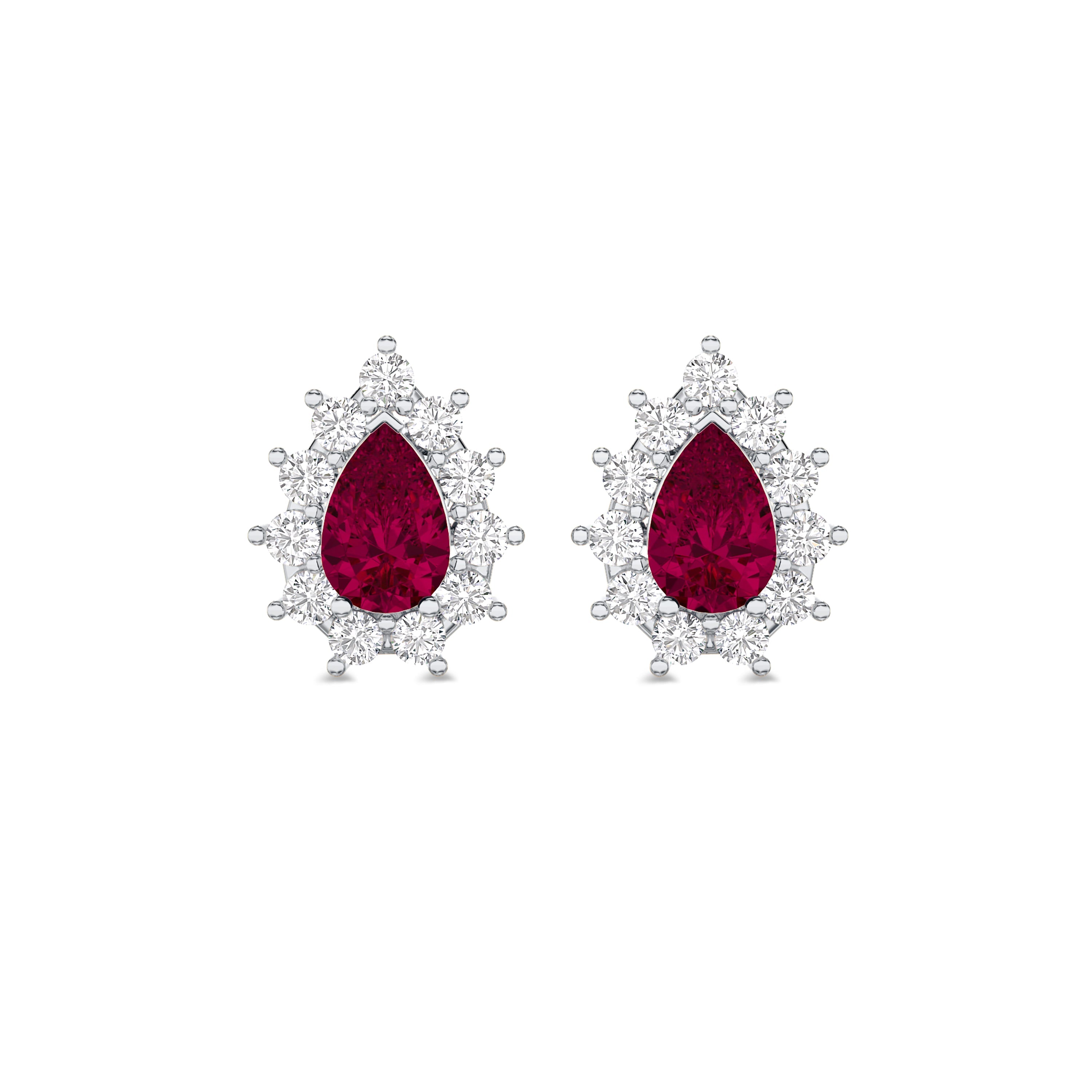 18K white gold, 0.43 carat diamond and 1.03 carat ruby earrings in FG color and SI clarity