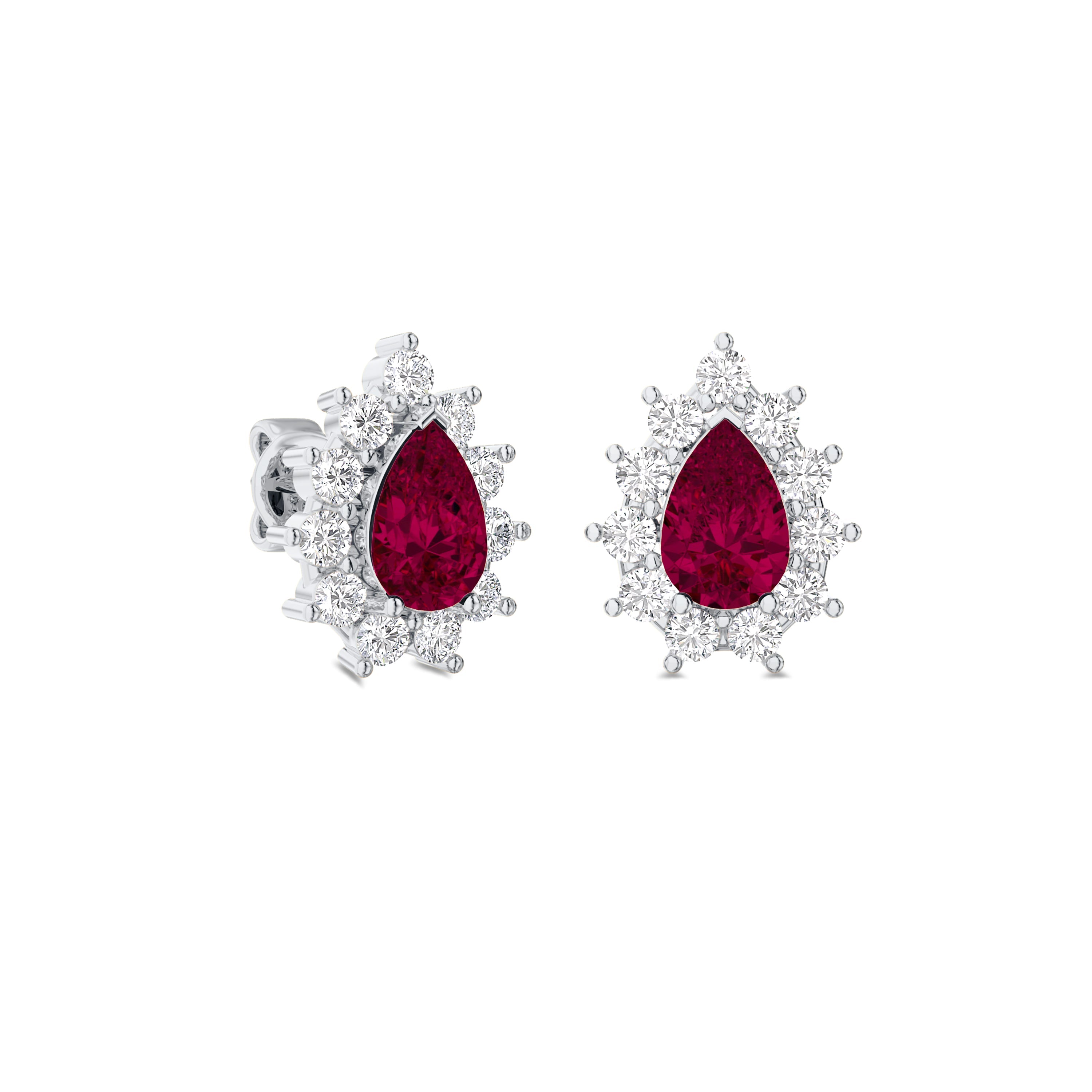 18K white gold, 0.43 carat diamond and 1.03 carat ruby earrings in FG color and SI clarity